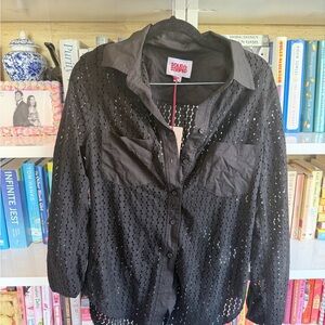 NWT SOLID & STRIPED Oxford Lace / Eyelet button down tunic/ cover up (xs)